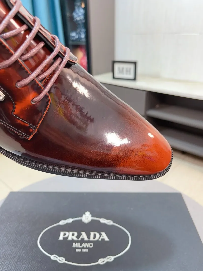 Men's shoes 💰560🌹🌹[Prada leather shoes] Top purchasing agency Original imported Italian custom-made cowhide leather surface, ➕Fully imported water-dyed breathable cowhide lining, original factory special molded sole, super comfortable, size: 38-44
